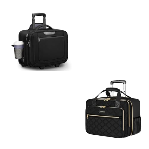 Ytonet Rolling Laptop Bag, Rolling Briefcae for Men Women, 17.3 Inch Water Resistant Laptop Bag with Wheels, Overnight Roller Computer Bag Laptop Briefcases for Work Carbon Black