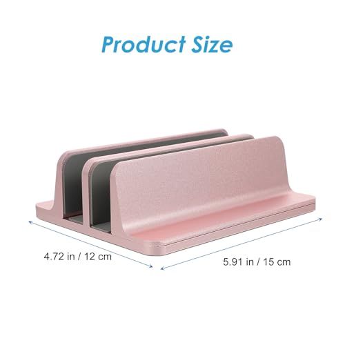 balacoo Aluminum Alloy Dual-Slot Laptop Stand Vertical Holder with Storage Rose Gold Desk Base for Home Office Use Compatible with Tablets and Notebooks