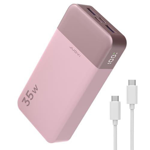 JUOVI Power Bank 35W 20000mAh Portable Charger Fast Charging，PD 3.0 QC 4.0 Phone Charger with LED Display, Travel Battery Pack 2 USB C 2 USB A Ports for iPhone 16/15/14 Series, Galaxy, iPad - color: 4 Outputs Pink