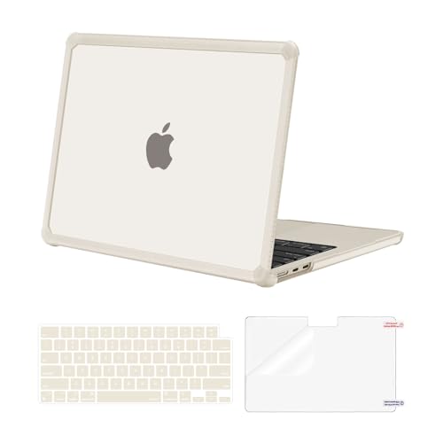 MOSISO Compatible with MacBook Air 13 inch Case M5 2026 M4 M3 M2 2025-2022 | A3449 A3240 A3113 A2681, 3 in 1 Kit Crack-Resistant Heavy Duty Protective Hard Shell Case Cover with TPU Bumper, Starlight - color: Starlight