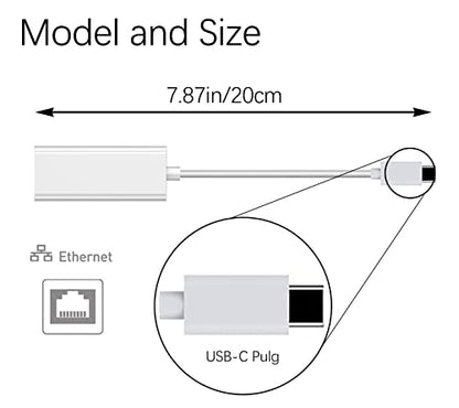 USB-C to Ethernet Adapter,Type-C to RJ45 LAN 10 100 Network Wired Adapter Compatible with Nintendo Switch Wii Wii U MacBook Surface Notebook PC Windows XP Vista Mac/Linux ASIX AX88772 Chipset