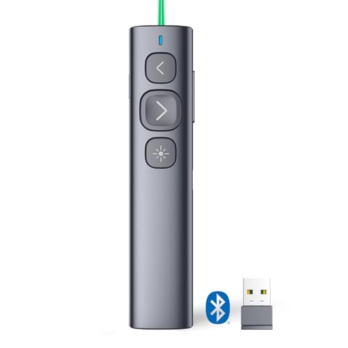 N95 Presentation Clicker with Red Laser Pointer for Presentations | PowerPoint Clicker for Presentation Remote, Long-Range Wireless Presenter Pointer, Rechargeable Slide Advancer for PC/Laptop - color: Green Light, size: BLE&USB-A