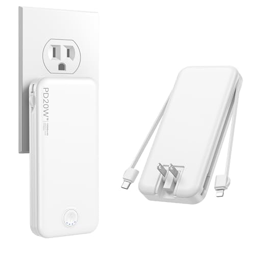 Nusyddy Portable Charger 10000mAh Fast Charging w/Built-in Wall Plug White | PD20W Fast Charging, LED Indicator, Pass Through Charging, TSA Approved, Compact/Slim, Power Bank for iPhone/iPad/Samsung - color: Ivory