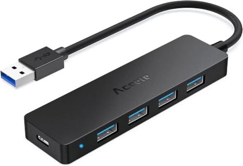 Aceele 4-Port USB 3.0 Hub, Ultra-Slim USB Hub with USB-C Powered Port[Charging/Monitor Not Supported], USB Port for MacBook, Mac Pro, iMac, Mac mini, XPS, PC, Laptop, Flash Drive, Mobile HDD (15cm) - style: 0.5ft (4A)
