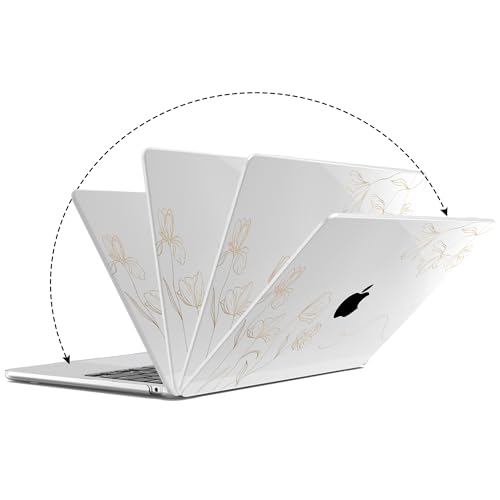 G JGOO Compatible with MacBook Air 15 inch Case 2026 2025 2024 2023 M5 A3448 M4 A3241 M3 A3114 M2 A2941, Protective Hard Laptop Shell Case + Keyboard Cover + Screen Protector, Golden Floral - color: Golden Floral