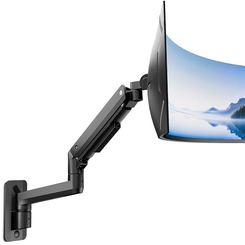 monTEK Ultra Wide Wall Mount Monitor Arm for 17-49 Inch Screens, Heavy Duty Single Monitor Mount up to 44 lbs, Fully Adjustable Gas Spring Wall Mount, 75x75/100x100 VESA Mount, Black - color: Black