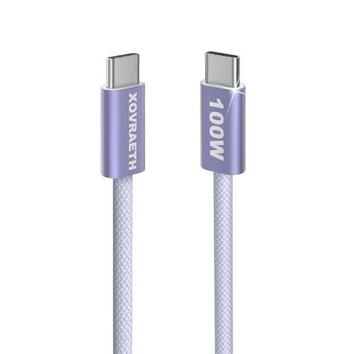 USB C to USB C Cable, 10ft, 100W PD 5A Fast Charging Cord, Aluminum Connector & Nylon Braided Type C Charger Cord for iPhone 17/16/15, MacBook Air/Pro, iPad Pro, Samsung S25/S24/S23, Pixel 10(Purple) - color: Purple, size: 10FT