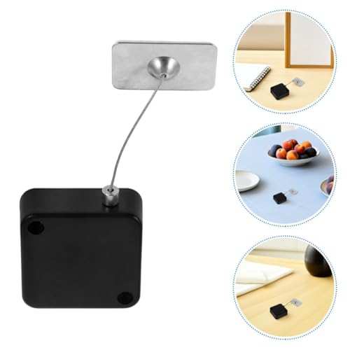 Healeved 4pcs Retractable Anti-Theft Wire Lock Box with 1m Steel Cable, Automatic Telescopic Security Tether for Retail Display, Laptop and Remote Control Protection, Black with Lock