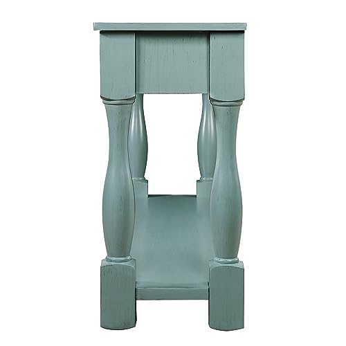 63.4" Solid Wood Console Table with Drawers,Farmhouse Entryway Table | 63.4" Sofa Table with Storage Drawers and Shelf;Solid Wood Entryway Table for Hallway,Foyer,Easy Assembled, Retro Green - color: Green
