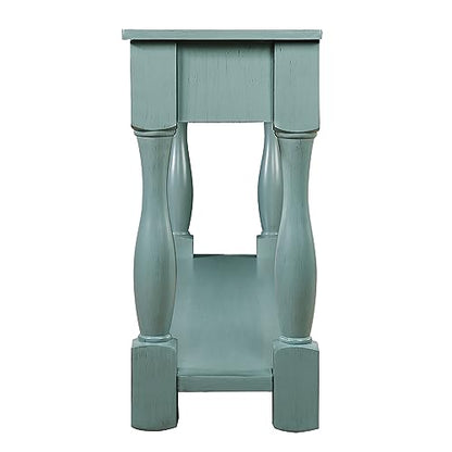 63.4" Solid Wood Console Table with Drawers,Farmhouse Entryway Table | 63.4" Sofa Table with Storage Drawers and Shelf;Solid Wood Entryway Table for Hallway,Foyer,Easy Assembled, Retro Green - color: Green
