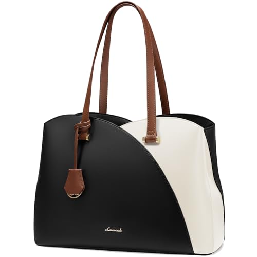 LOVEVOOK Laptop Tote Bag for Women, Work Bags Laptop Bag Teacher Tote Bag, Leather Computer Bag Large Purses Handbag Professional Briefcase, Black-Beige-Brown, 15.6 Inch - color: Black-beige-brown, size: 15.6 Inch