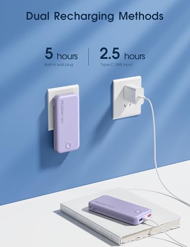 Nusyddy Portable Charger 10000mAh Fast Charging w/Built-in Wall Plug Purp. | PD20W Fast Charging, LED Indicator, Pass Through Charging, TSA Approved, Compact/Slim, Power Bank for iPhone/iPad/Samsung - color: Violet