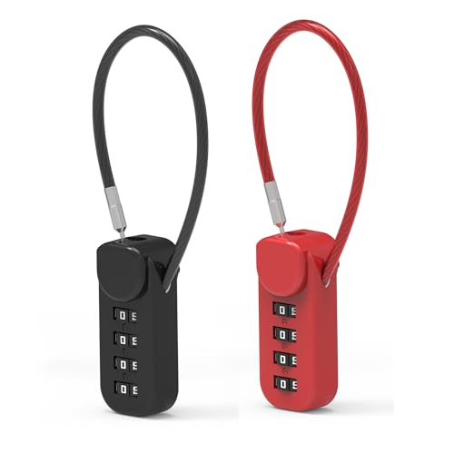 Small Combination Lock, Combo Cable Luggage Locks with Code, 4 Digit Padlock Combination, for Suitcase, Gym Locker, Backpack Zipper, Gun Case, Box, Outdoor Fence, Travel Safe Candados - color: Black+Red