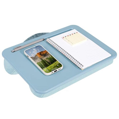 LAPGEAR Compact Lap Desk – Sky Blue, Fits 14" Laptops | Microbead Cushion, Built-In Pencil Slot, Carry Handle, Fits Standard Letter-Size Paper (8.5" × 11") - color: Sky Blue, size: 14″ Laptop (Compact)