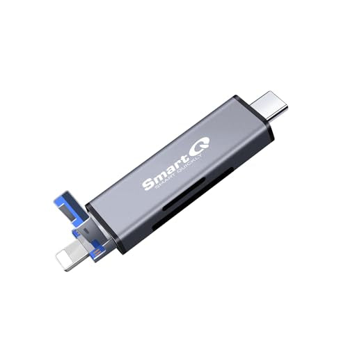 SmartQ C350TL SD Card Reader for iPhone/Android, USB C 3.0, and USB A 2.0 Super Speed Memory Card Adapter for PC, Laptop, Mac, Supports Micro SD/SD/SDHC/SCXC - color: Grey Lightening Trio
