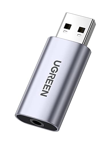 UGREEN USB to Audio Jack USB External Sound Card 3.5mm Audio Adapter 2 in 1 USB A to Aux TRRS Headphone Adapter Microphone Stereo Jack Aluminum Compatible with PS5 PC Windows Mac Linux Laptop Desktop
