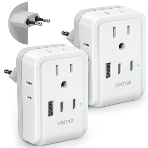 VINTAR 2 Pack European Travel Plug Adapter, Type C International Power Plug | 4 AC Outlets 3 USB Ports(2 USB C), Travel Essentials Charger for US to Most of Europe EU Italy Spain France Germany Iceland - style: 17W-Type C Most of Europe - 1A2C/ 2 Pack