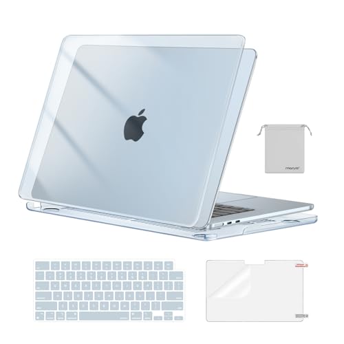 MOSISO Compatible with MacBook Air 15 inch Case M5 2026 M4 M3 M2 2025-2023 | A3448 A3241 A3114 A2941, Scratch-Resistant Protective Hard Shell Case&Keyboard Cover&ScreenFilm&Pouch, Crystal Sky Blue - color: Crystal Sky Blue