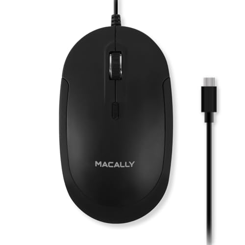 Macally Wired USB C Mouse for Mac and PC - Slim, Quiet, and Reliable - 4 DPI Mode Type C for Laptop, MacBook Pro/Air, iMac - Wired Mice USBC - color: Black