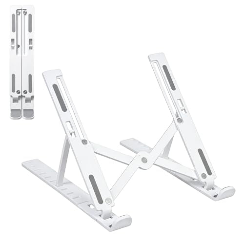 Laptop Stand for Desk, Adjustable 10-Angle Foldable Laptop Riser, Portable White Plastic Tablet Holder, Ventilated Notebook Stand Compatible with All Laptops up to 17 Inch - color: White