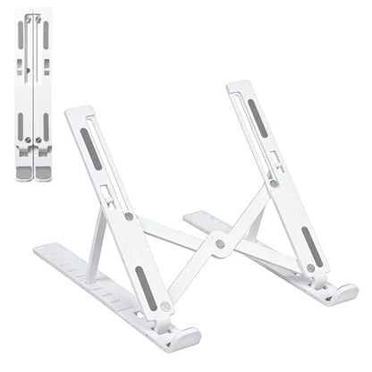 Laptop Stand for Desk, Adjustable 10-Angle Foldable Laptop Riser, Portable White Plastic Tablet Holder, Ventilated Notebook Stand Compatible with All Laptops up to 17 Inch - color: White