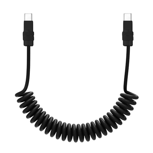 chubbycable USB C to C 240W Braided Coiled Charging Cable, All Black, 6FT | 45,000+ Bend Tested, 480Mbps Data Transfer, E-Marker Safety Chip, Strong Elasticity, Retracts to Stay Neat - color: Black+Black, style: Type C-Type C