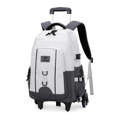 Boys Rolling Backpack for School Kids, Backpack for Boys with 6 Wheels, Carry-On Wheeled Elementary Middle High School Bags Bookbags, White+Grey - color: 6 Wheels-grey 02