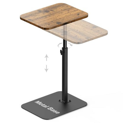 TV Tray Table Adjustable Height Swivel Couch Table with Heavy Metal Base | Slides Under Sofa, C-Shaped Side Table for Living Room, Bedroom, Bathroom, Study, and Small Spaces - color: Brown, size: 11.8*15.7 in