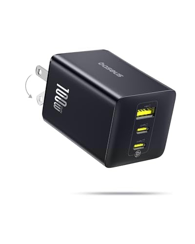 Baseus 100W USB C Charger Block, 3-Port Foldable Compact PPS Wall Charger, Fast Charging Power Adapter for MacBook Pro/Air, iPad, iPhone 17 Pro Max/Air, Galaxy S24, Steam Deck & More - style: 100W-Black