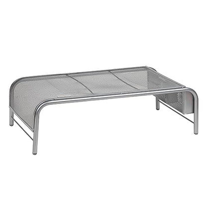 Mind Reader Monitor Stand, Ventilated Laptop Riser, Desktop Organizer, Side Storage, Metal Mesh, 20"L x 11.5"W x 5.5"H, Silver - color: Silver