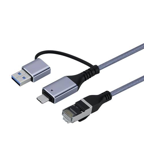 Mcbazel 2 in 1 USB A/USB C to Ethernet Cable 6.6FT, Type C to RJ45 Gigabit LAN Network Cord, Plug & Play, Compatible with MacBook, Nintendo Switch 2, iPad, iPhone 16 Pro/Max