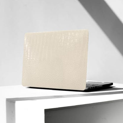 Crocodile Case for MacBook Air 13 inch, Logo Cutout - Luxury Texture Aligator Skin Snakeskin PU Leather Hardshell Case & Keyboard Cover, Almond Beige - color: ## Beige Crocodile