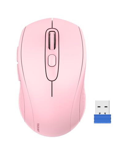 TECKNET Wireless Mouse for Laptop,4800 DPI,Silent Mouse with 6 Buttons Pink | 4800 DPI wireless mouse with silent clicks, 6 buttons, long battery life and USB receiver for laptop, Mac, Chromebook and PC - color: Bright Pink