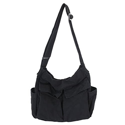 KlaOYer Canvas Messenger Bag Large Hobo Bag Crossbody Shoulder Bag Tote Bag with Pocket for Women and Men - color: Black