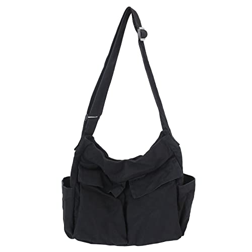 KlaOYer Canvas Messenger Bag Large Hobo Bag Crossbody Shoulder Bag Tote Bag with Pocket for Women and Men - color: Black