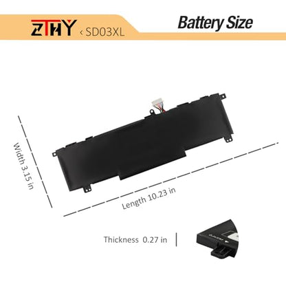 52.5Wh SD03XL Battery Replacement for HP Omen 15 2020 15-EK0000 15-EK0013DX | Omen 15-EN 15-EN0000 15-EK0023DX 15-EK0025TX 15-EK0010TX 15-EN0013AX 15-EN0002LA SD06XL L84392-005 L84394-005 11.55V 3-Cell - size: 10.23*3.15*0.27 inch SD03XL