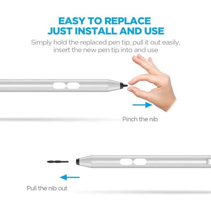 Stylus Pen for HP Omnibook X Flip Envy/Pavilion/Spectre x360 300Day Battery | Active Stylus Pen with Smooth Writing, MPP 1.51 Tilt Pen with Pressure Sensitivity & Palm Rejection for Drawing, Note-Taking - color: silver