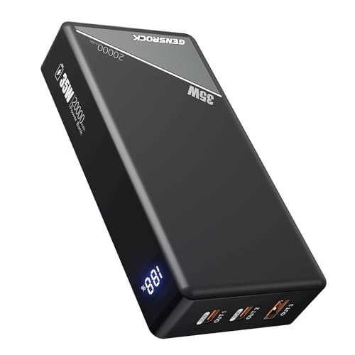 GENSROCK Portable Charger Power Bank 20000mAh,Travel Power Bank | 3 USB Ports | PD 35W Fast Charging | LED Display | 37Wh | Travel | Compatible with iPhone and Android | Flight-Safe | Black - color: Gray