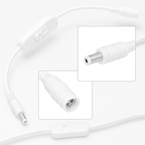 Gebildet 5pcs 12V LED Strip Light Inline On/Off Switch Cable DC Jack (5.5x2.1mm) Male to Female Connector(White) - style: DC switch(white)