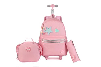 Rolling travel Laptop Backpack for school Teens Girls (STAR HEART PINK) - color: Star Heart Pink
