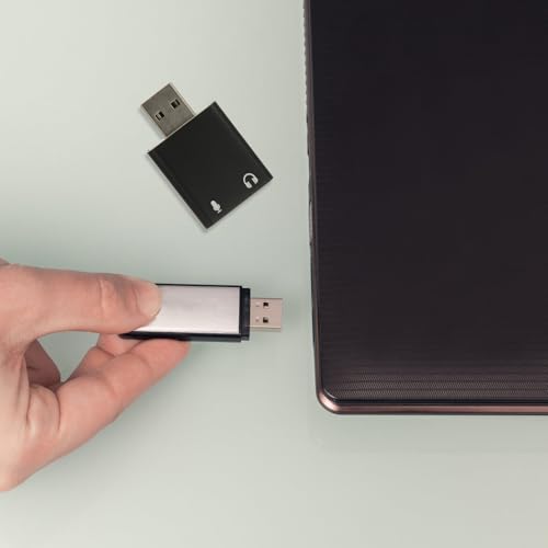 External USB 7.1 Audio Sound Card Aluminum Drive-Free Adapter for PC Laptop Live Streaming with Headphone and Microphone Jack, Black, Compatible with Multiple Operating Systems