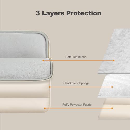 Laptop Case 13.3 inch,13-13.3 inch Puffy Laptop Sleeve Compatible with MacBook Air 13 13.6/Neo 13/Pro 13/Pro 14,HP Dell ASUS Lenovo,Polyester Computer Bag with Horizontal Pocket&Belt, Sand - color: Sand