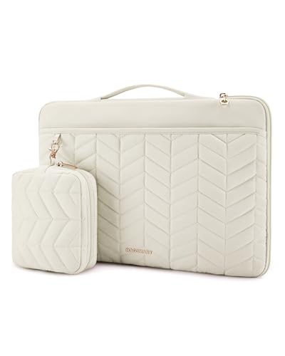 BAGSMART Laptop Case with Handle, Puffy Padded Laptop Bag Sleeve for Women, Portable MacBook Air/Pro Computer Case, 13-14 inch, Beige - color: Beige, size: 13-14 inch