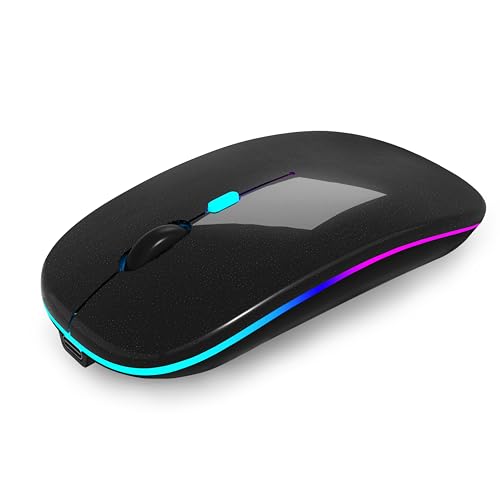 AIKOKOK Wireless Bluetooth Mouse, Rechargeable, Dual Mode Bluetooth 5.2 & 2.4G USB, LED Lights, Slim, Silent, Portable Computer Mouse for Laptop, PC, MacBook, iPad, Tablet (Black Pearl) - color: Pearl Black 01