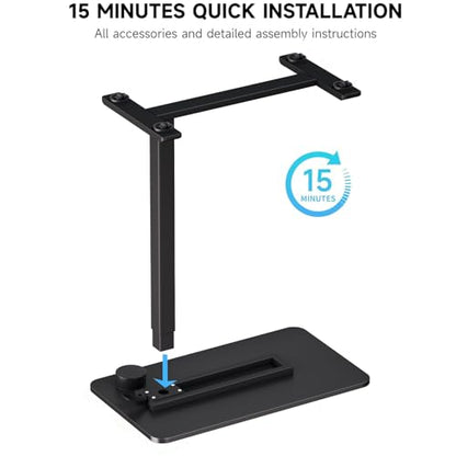 BIZUM Adjustable Hospital Bed Table on Wheels, Rolling Bedside Table Black | Adjustable height 29.7-43.3in, 27.6x15.8in surface, cup holder, 22lb capacity, pneumatic lift, 4 swivel wheels - color: Black