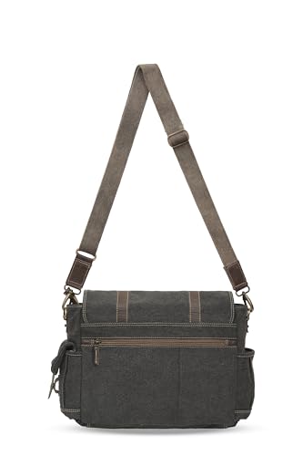 Easton Crossbody Messenger Bag | Denim Canvas Laptop Bag with Leather Accents | Multi Pocket Shoulder Bag - color: Charcoal