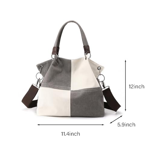 Women's Canvas Color Block Tote Bag Convertible Crossbody Hobo Handbag Lightweight Shoulder Bag for Daily Travel Work - color: Grey