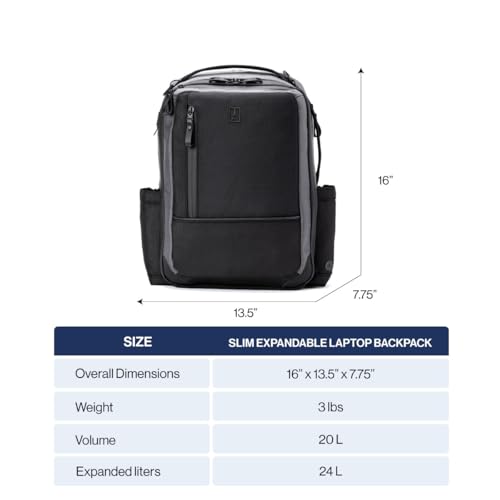 Travelpro Altitude Slim Expandable Travel Laptop Backpack 20-24L, 16 Inch - color: Falcon Grey