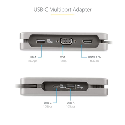 StarTech.com USB-C Docking Station for MacBook Pro M1 M2 M3 M4 and Windows, 4K 60Hz HDMI or 1080p VGA Video, USB 10Gbps Hub, 100W Laptop Charging, GbE, 1ft/30cm Cable - size: single HDMI or VGA, style: 2 x USB-A | 1 x USB-C