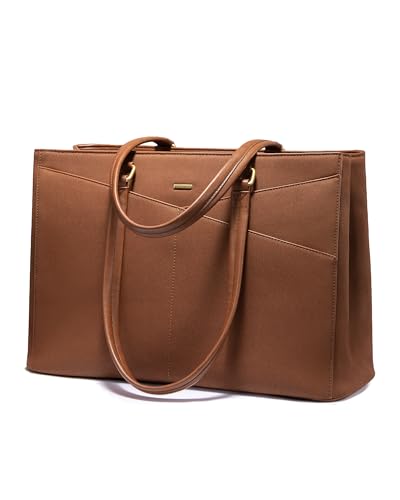 LOVEVOOK Laptop Tote Bag for Women,Computer Briefcase for Work Office | Fits 15.6 Inch Laptop, Waterproof Front Pocket, Shoulder Strap, Large Purse for Business Office Work, Suede Brown - color: Suede Brown, size: 15.6 inch